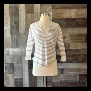 Madewell v-neck top XSmall boho stripes drop shoulder coastal light academia